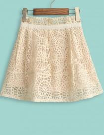 wedding photo - Yellow Embroidery Lace Pleated Skirt - Sheinside.com