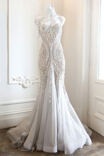 wedding photo - Mermaid style white wedding gown with beads