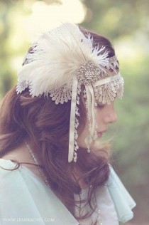 wedding photo - Feather & Rhinestone Gatsby Style Headpiece