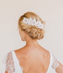wedding photo - A white long headband of crystal flowers patches