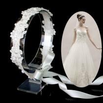 wedding photo - Beautiful Blossom Faux Pearl Headband, Wedding Marriage Bridal Ribbon Headpiece