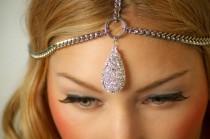 wedding photo - Silver Crystal Charm Chain Grecian Style Headband