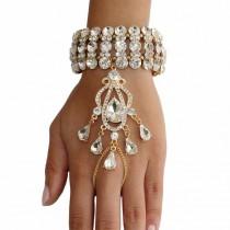 wedding photo - Gatsby le Magnifique de 1920 Inspiré or bracelet en cristal aileron pièce à main