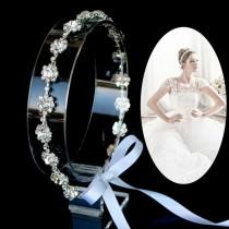 wedding photo - Wedding Bridal Daisy Flower Lace Headpiece Luxurious Rhinestone Headband
