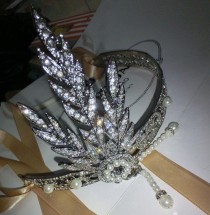 wedding photo - The Great Gatsby Bridal Flower Pearl Rhinestone Crystal Hair Tiara Bow Crown