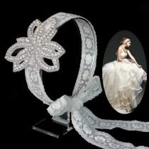 wedding photo - Rhinestone Delicate Flower Lace Headband Wedding Bridal Accessory