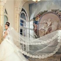 wedding photo - 4 Color 1T White Ivory Wedding Party Bridal Long Veil Applique Lace Mantilla New