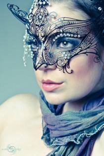 wedding photo - Black masquerade mask with shining crystals