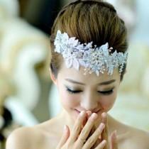 wedding photo - Strass nuptiale front réglable bande de fleur de rose de lacet de cheveux Tiara HR219