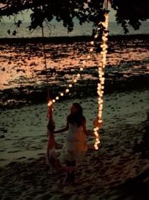 wedding photo - light swing by the sea side