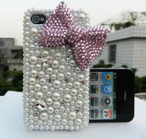 wedding photo - Handmade Bling Rhinestone Crystal Iphone4 4s 5 5s 5c Case Cover WHITE PEARL PINK