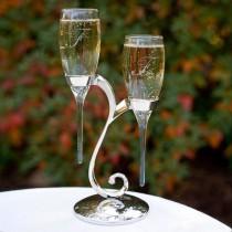 wedding photo - Raindrop Wedding Toasting Flutes Glasses W/ Swirl Stand Can Be Personalized