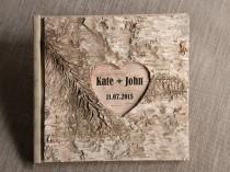 wedding photo - Wood Guestbook, Wooden Wedding Guest Book, Natural Birch Bark , Country Style Engraverd Names - New