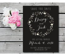 wedding photo - Black and white Save the Date Card -  laurel wreath