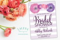 wedding photo - Floral Bridal Shower Invitation, Floral Stripe Bridal Shower Invite, Watercolor Floral Invite - New