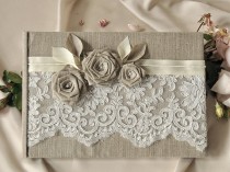 wedding photo - Wedding, Guest Book, Guestbook, Lace, Shabby Chic Natural Linen Lace, - New