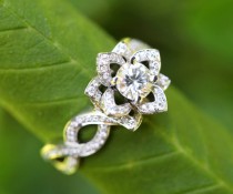 wedding photo - LOVE IN BLOOM - Platinum - Flower Lotus Rose Diamond Engagement or Right Hand Ring - Semi mount Setting only -  -fL03 - New