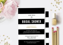 wedding photo - Printable Bridal Shower Invitation  // Black Stripes  // Editable Instant Download - New