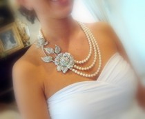 wedding photo - Bridal statement necklace -  pearl necklace