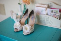 wedding photo - Wedding shoes peep toe low heel
