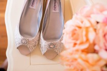 wedding photo - Wedding French lace and a crystal brooch shoes