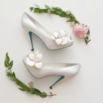 wedding photo -  Blue White Peep Toe Bridal Shoes Pumps