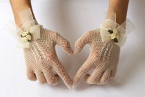 wedding photo -  Ivory or White Lace Bridal Gloves