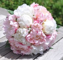wedding photo -  Coral Ivory Peony silk flower Keepsake bouquet