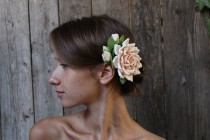 wedding photo -  Hair clip Clay Coral rose with buds
