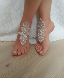 wedding photo -  Beach wedding barefoot Rhinestone anklet sandals