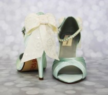 wedding photo -  Mint Peep Toe Shoes with Ivory Lace