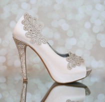 wedding photo -  Blush Platform Shoes with Blush Lace Accents