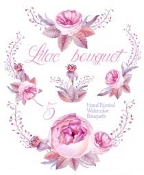 wedding photo - Watercolour Clipart - Hand Painted Graphics - Lilac Bouquet - Floral arrangement - Diy Clip Art - Romantic Roses Bouquets