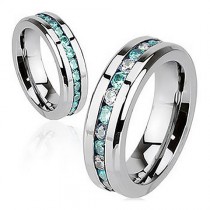 wedding photo - Aqua Paragon - Stainless Steel Ring with Embedded Aquamarine and Crystal Cubic Zirconias
