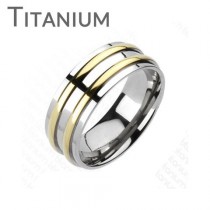wedding photo - Othello - Two Golden Bands Solid Titanium Traditional Wedding Band
