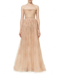 wedding photo - Star-Embellished Strapless Gown, Nude