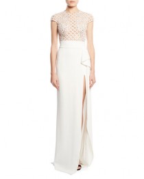 wedding photo - Cady Side-Slit Gown with Embellished Lace Bodice