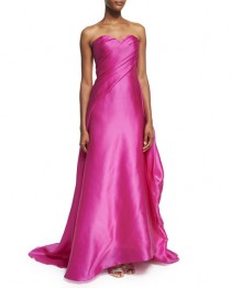Draped Strapless Satin Gown, Fuchsia wedding photo - Draped Strapless Satin Gown, Fuchsia