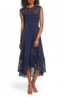 Shoshanna Allachie Lace & Crepe High/Low Midi Dress wedding photo - Shoshanna Allachie Lace & Crepe High/Low Midi Dress