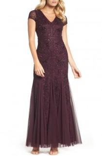 Adrianna Papell Grid Floral Beaded Mesh Gown wedding photo - Adrianna Papell Grid Floral Beaded Mesh Gown
