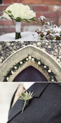 wedding photo - Boutonniere et Bouquet de mariage d'hiver
