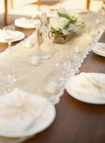 wedding photo - Burlap & Lace Wedding Table Runner 