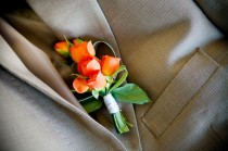 wedding photo - Orange Boutonniere and Suit for Groom 