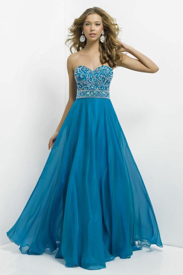New Blue Beaded Long Chiffon Pageant Evening Dresses Formal Party Prom ...