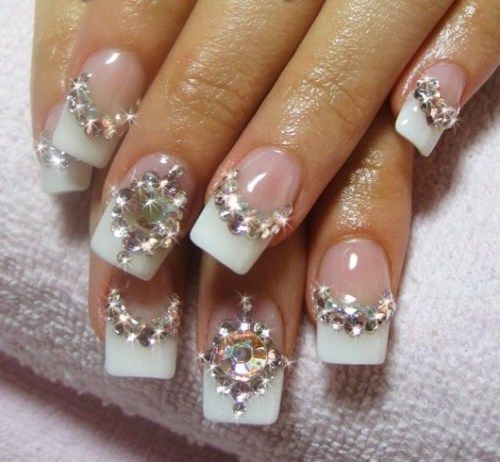 Luxury Rhinestone Crystal French Manicure Wedding Bridal Nail Design ...