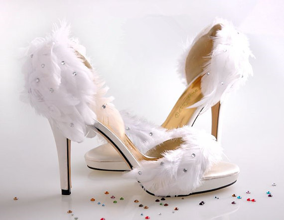 Shoe - White Feather Wedding High Heel Shoes #2260801 - Weddbook