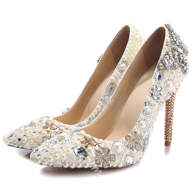 Shoespie Beige Rhinestone Ultra-High Heel Bridal Shoes #2615966 - Weddbook
